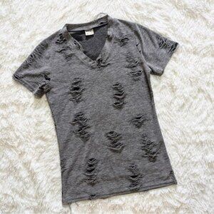 Milky Kpop Korean Brand Grey Distressed V Neck Tee